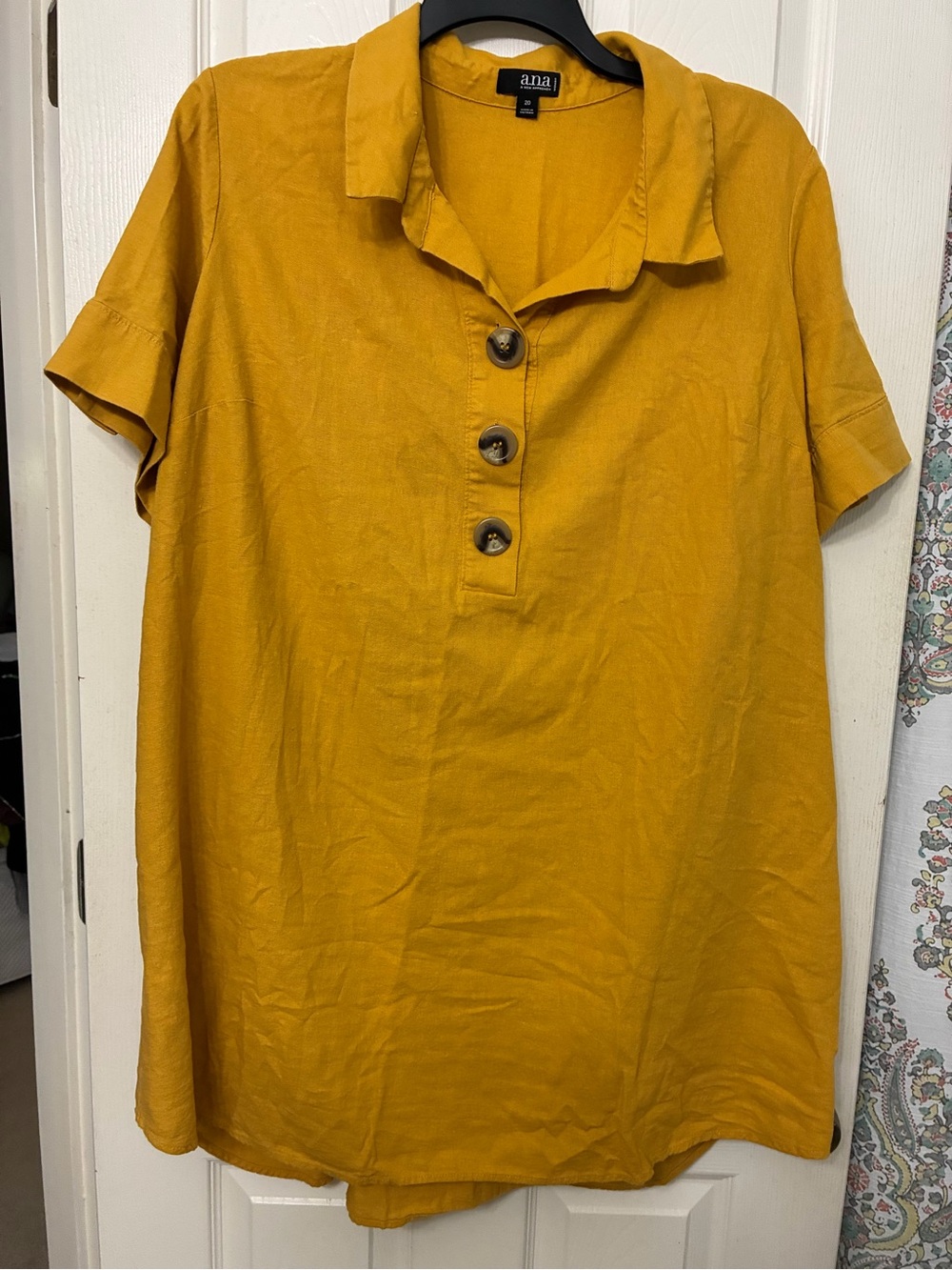 a.n.a Mustard Yellow Short-Sleeve Button Tunic